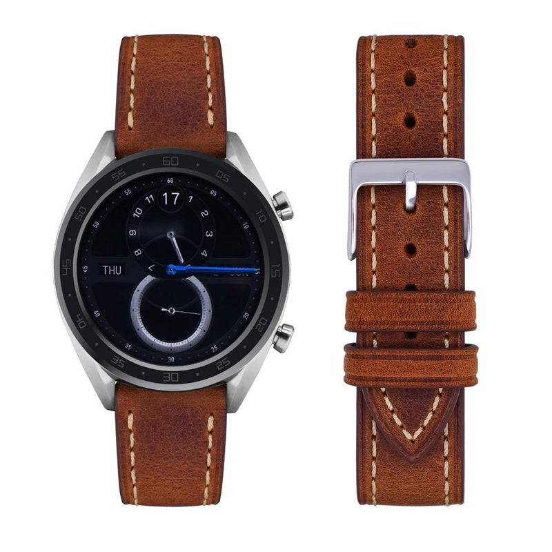 Bluejw Universal Plain Oil Wax Leather Watch Strap Replacement for Apple Watch Series 10 9 8 7 6 5 4 3 2 and General Watches – Replace the Watch Strap Easily - Image 1