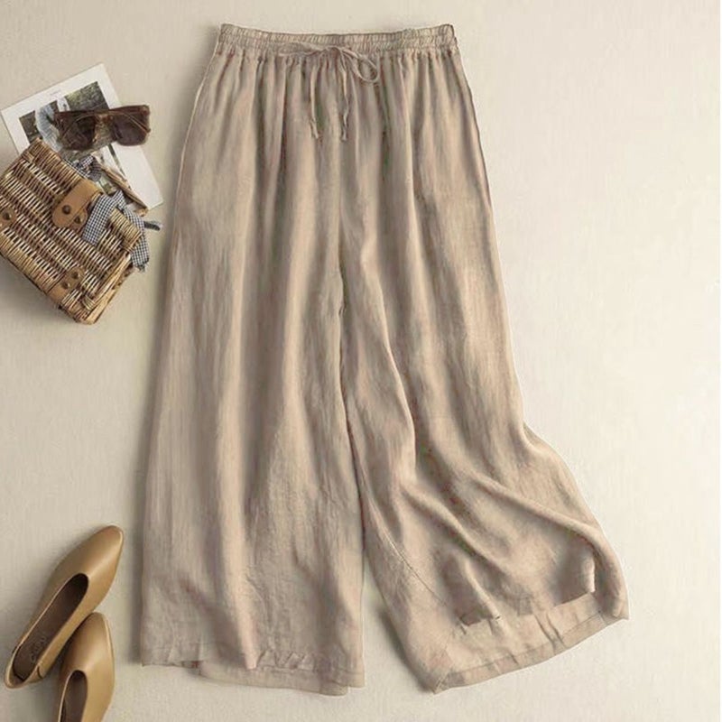 Draped Middle-aged Cotton and Linen Trousers 2024 New Summer Pants High Waist Breathable Casual Wide-leg Pants Dark green - Image 4