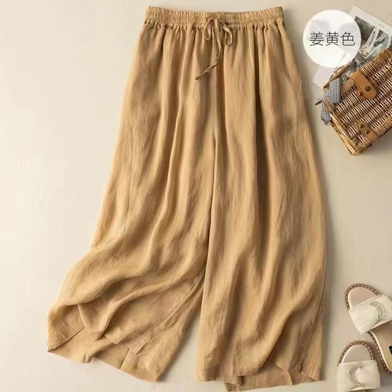 Draped Middle-aged Cotton and Linen Trousers 2024 New Summer Pants High Waist Breathable Casual Wide-leg Pants Dark green - Image 5