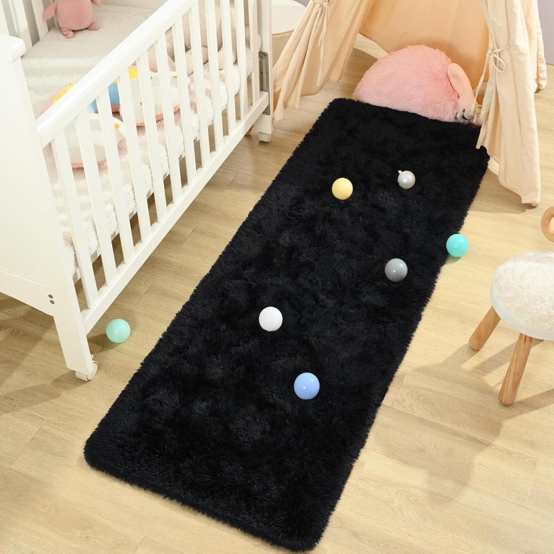 Keeko Small Bedroom Runner Rug 2x6, Black Fluffy Bedside Kids Room Rugs Living Room Shag Throw Rug for Nursery Entryway Fuzzy Indoor Area Carpet Cute Rugs for Boy Baby Girl Room Dorm Decor - Image 5