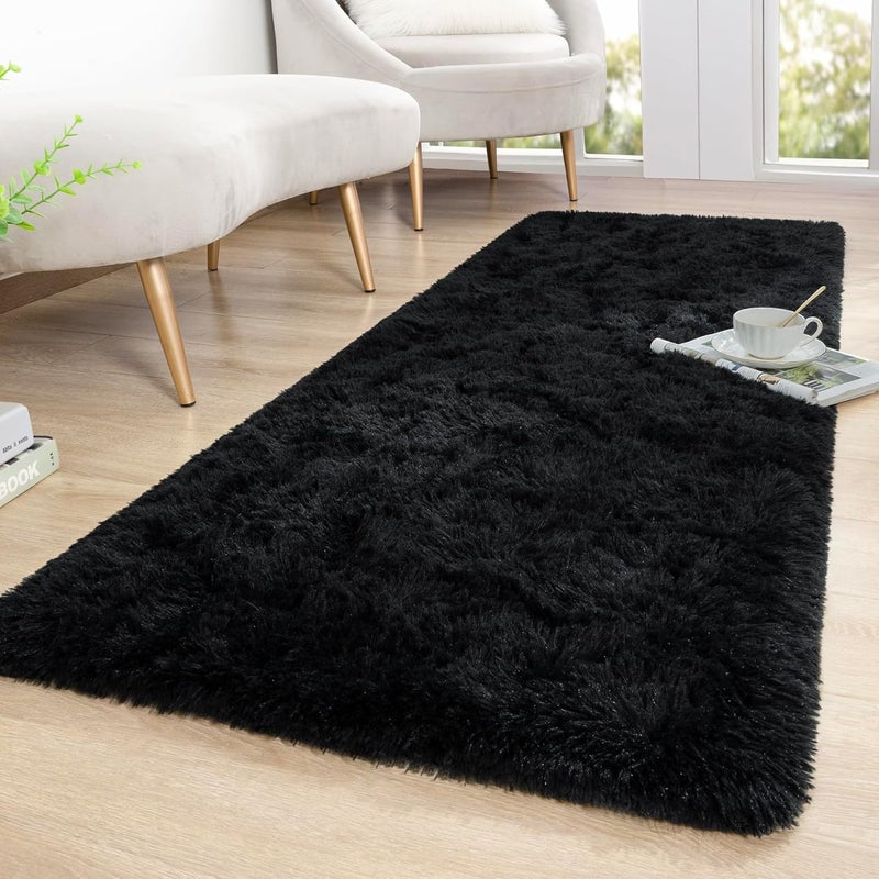 Keeko Small Bedroom Runner Rug 2x6, Black Fluffy Bedside Kids Room Rugs Living Room Shag Throw Rug for Nursery Entryway Fuzzy Indoor Area Carpet Cute Rugs for Boy Baby Girl Room Dorm Decor - Image 3