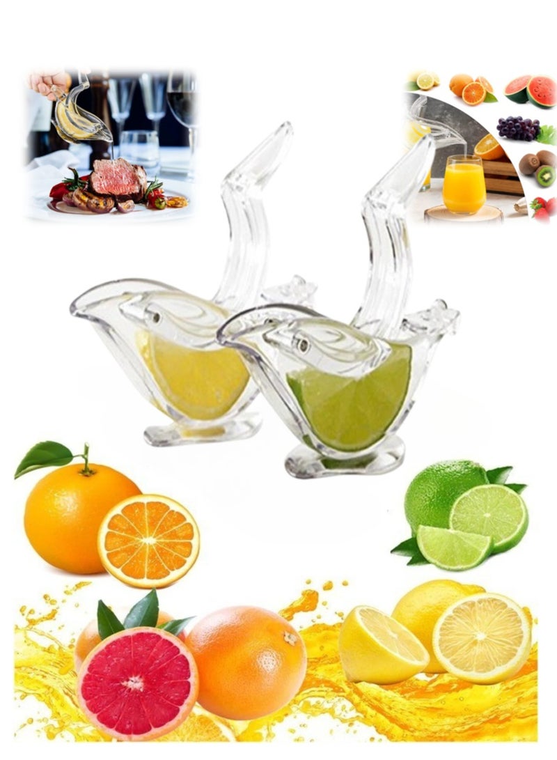 عصّارة ليمون يدوية أكريليك عدد 2 – تصميم شفاف على شكل طائر لعصر الحمضيات، سهلة الحمل ومثالية لعصر الليمون والبرتقال والرمان في المطبخ أو المنزل أو المقاهي - Image 1