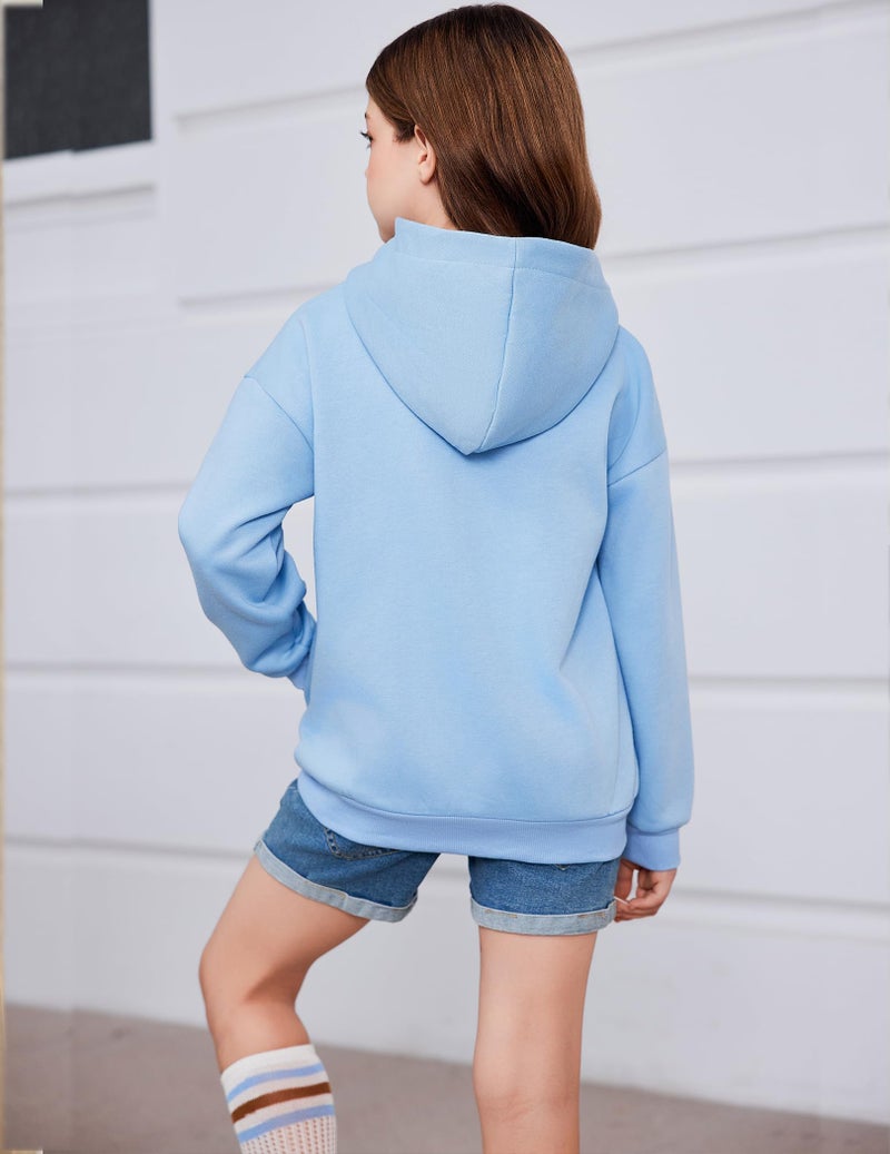 Arshiner Girls Zip Up Hoodies Teen Fleece Full-Zip Hoodie Sweatshirt Light Blue Fall Jacket Casual Sweatshirts Size 10-12 - Image 4