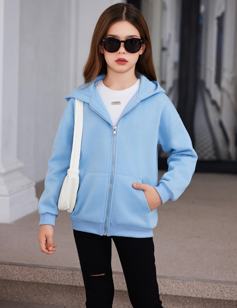 Arshiner Girls Zip Up Hoodies Teen Fleece Full-Zip Hoodie Sweatshirt Light Blue Fall Jacket Casual Sweatshirts Size 10-12 - Image 5