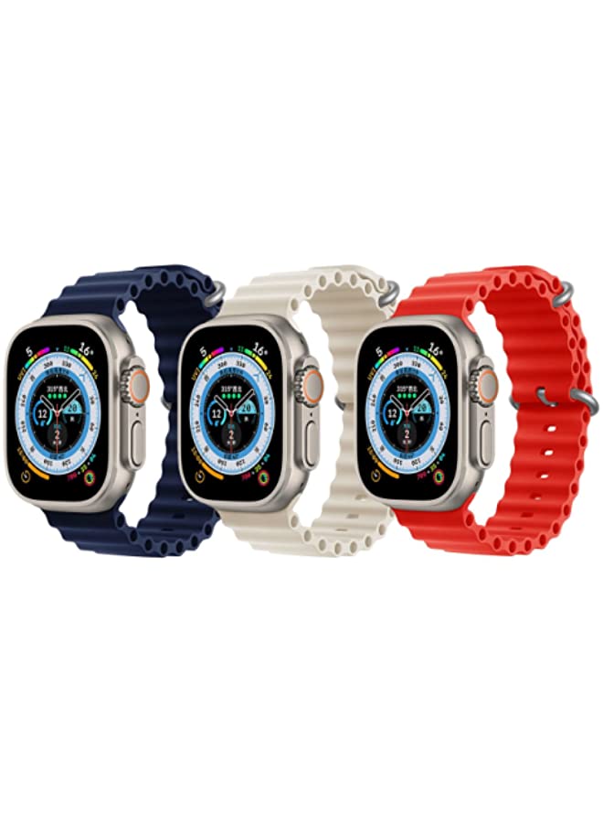 IAF Silicone Ocean Band Strap for Apple Watch 38/40/41mm Dark Blue/Pearl White/Red Set of 3