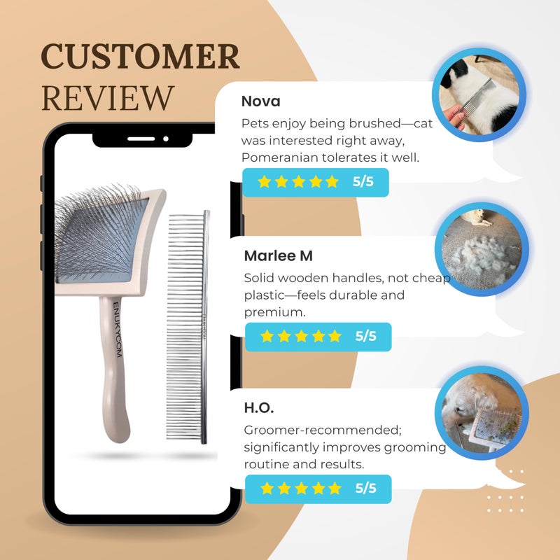 ENUKYCOM Specialized Grooming Tool for Great Pyrenees and Doodles (Goldendoodles, Poodles & Labradoodles) - Dog Slicker Brush & Comb Kit: Work Through Dense and Long Coats, for Both Matted Hair and Shedding - Image 2