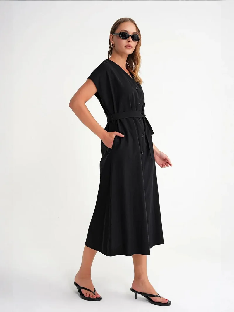 MixRay Black Mixray Belted Shirt Dress for Women | Best Price UAE