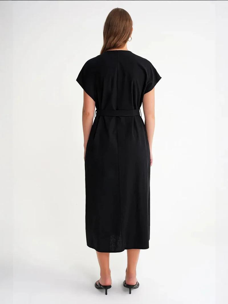 MixRay Black Mixray Belted Shirt Dress for Women | Best Price UAE