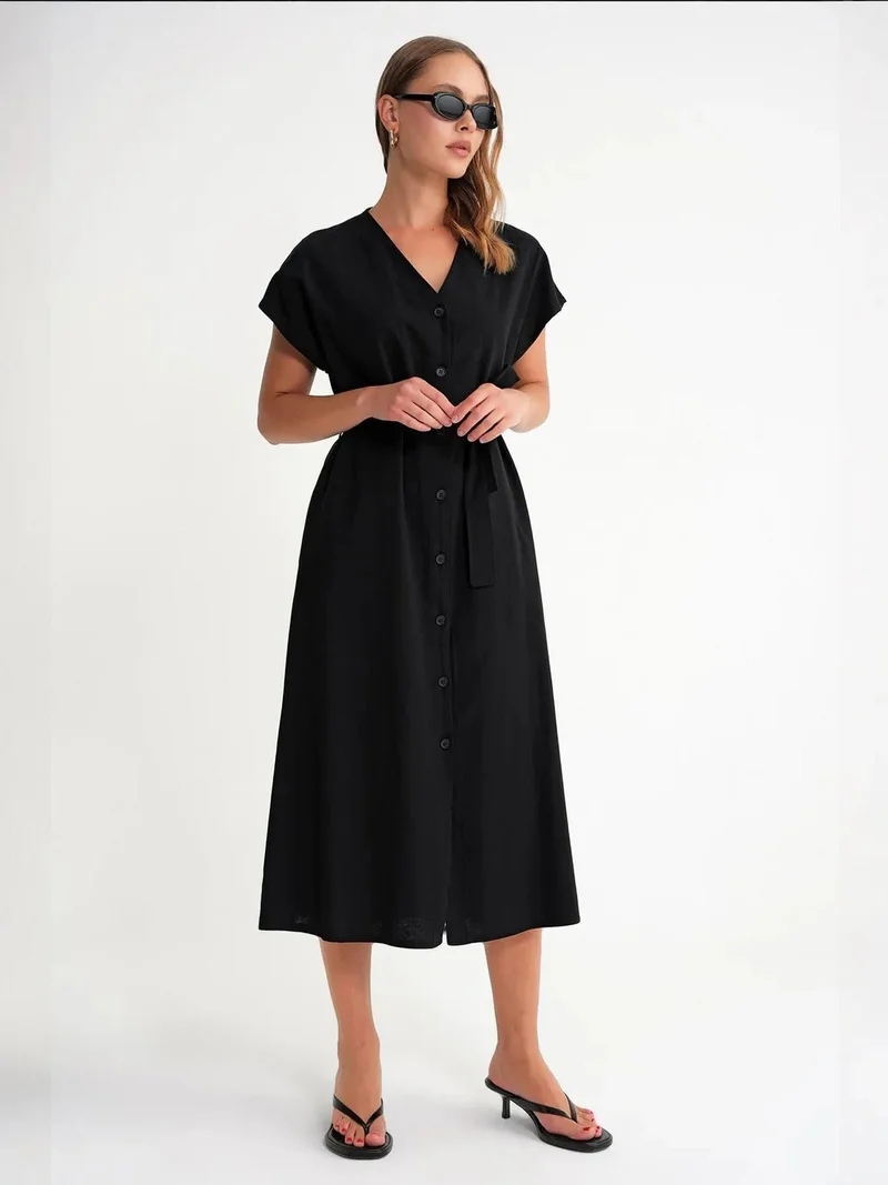 MixRay Black Mixray Belted Shirt Dress for Women | Best Price UAE