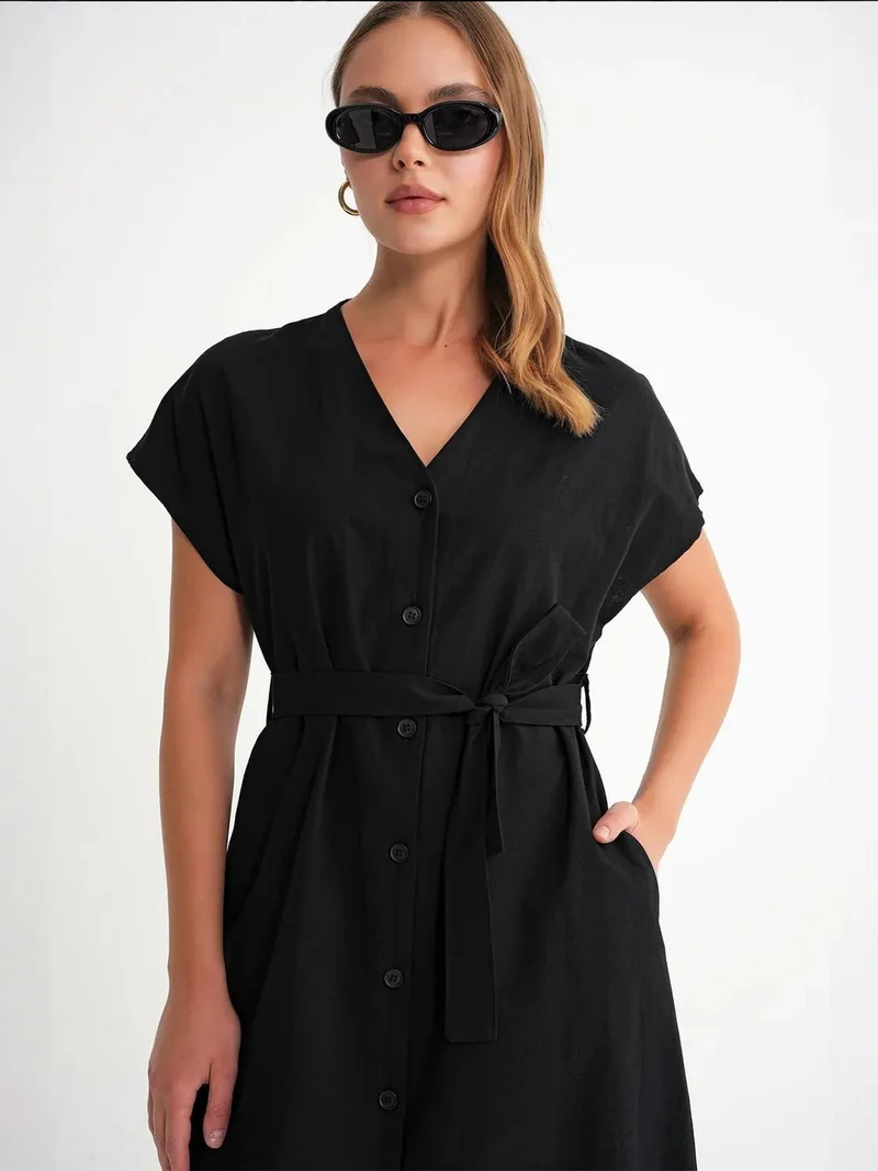 MixRay Black Mixray Belted Shirt Dress for Women | Best Price UAE