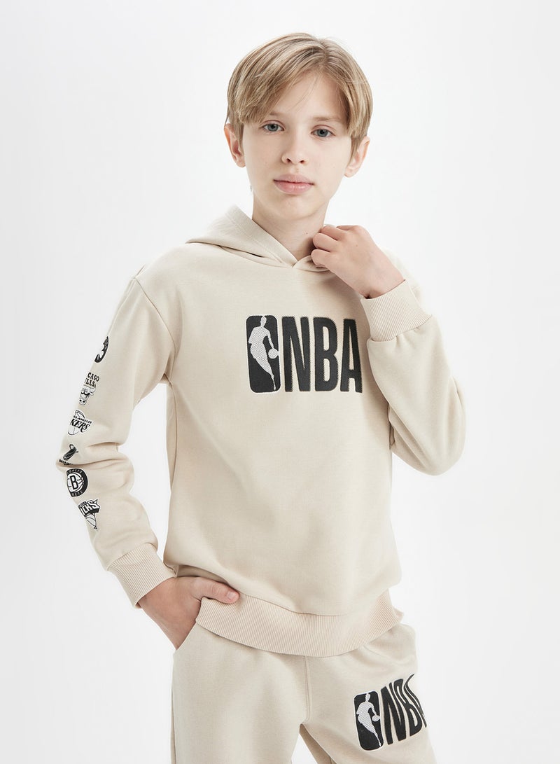 DeFacto Ecru Nba Current Teams Regular Fit Crew Neck Thick Sweatshirt - Image 1