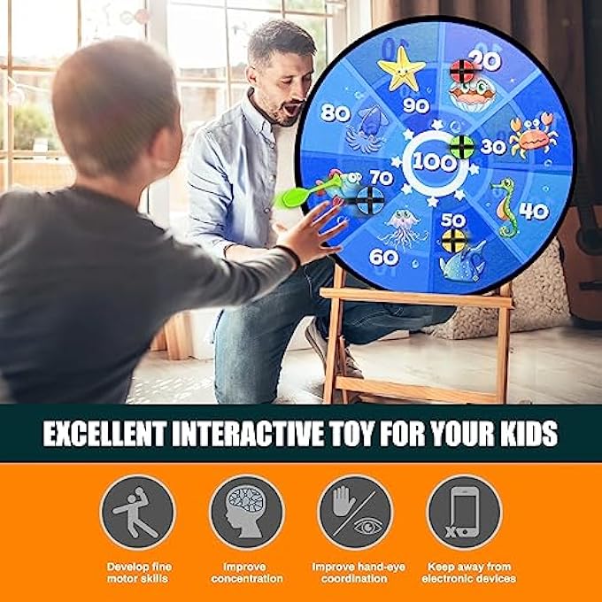 SIMDAO 26 Inches Kids Dart Board Set Double Sided Foldable Felt Dartboard with 12Pcs sticky Ball 6 darts 3 Sticky Dartboard Toys and Storage Bag for 410 years Kid Indoor Outdoor Toys Games Toys Gifts - Image 4