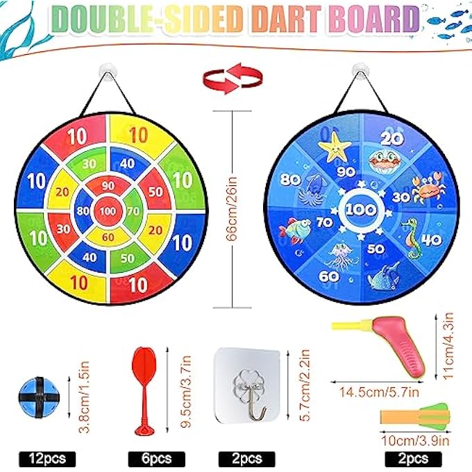 SIMDAO 26 Inches Kids Dart Board Set Double Sided Foldable Felt Dartboard with 12Pcs sticky Ball 6 darts 3 Sticky Dartboard Toys and Storage Bag for 410 years Kid Indoor Outdoor Toys Games Toys Gifts - Image 2