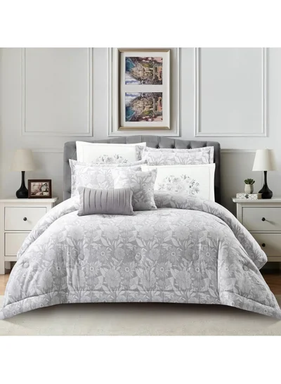 Donetella Bedding Comforter Set 5-Pcs Single Size Solid Yarn Dyed Bed Set Fits (120 x 200 Cm) All Season 350GSM Feather Silk Fill,Silver