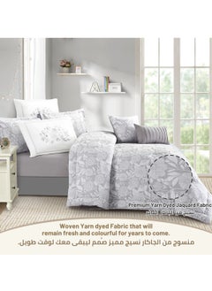 Donetella Bedding Comforter Set 5-Pcs Single Size Solid Yarn Dyed Bed Set Fits (120 x 200 Cm) All Season 350GSM Feather Silk Fill,Silver  - Image 3