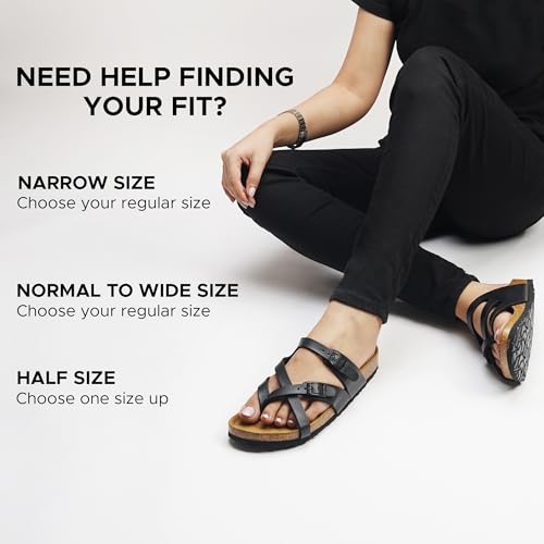 AEROTHOTIC Cute Slides for Women with Arch Support Comfy Adjustable Buckle Split Toe Straps with Cushioned Memory Foam Cork Foodbed Slip on Luxury Outdoor Walking Sandals (Celestis Black, Size 6) - Image 3