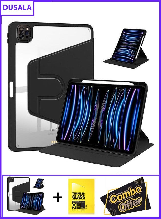 DUSALA 2 in 1 Rotating Case for iPad Pro 12.9-Inch (2018), with Pencil Holder,360 Degree Rotation Protective Stand Slim Cover Clear Back, Auto Wake/Sleep With Tempered Glass - Image 1