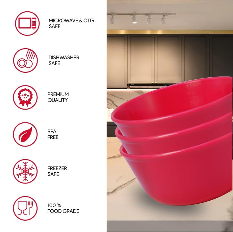 Wonder Homeware Sigma 500 Unbreakable BPA Free Plastic Bowl Set for Cereal, Salad, Rice, Soup, Pasta, Snack Bowl, Microwave Safe, Dishwasher Safe, 3 Pcs, 450 ml (Green Yellow Red) - Image 5