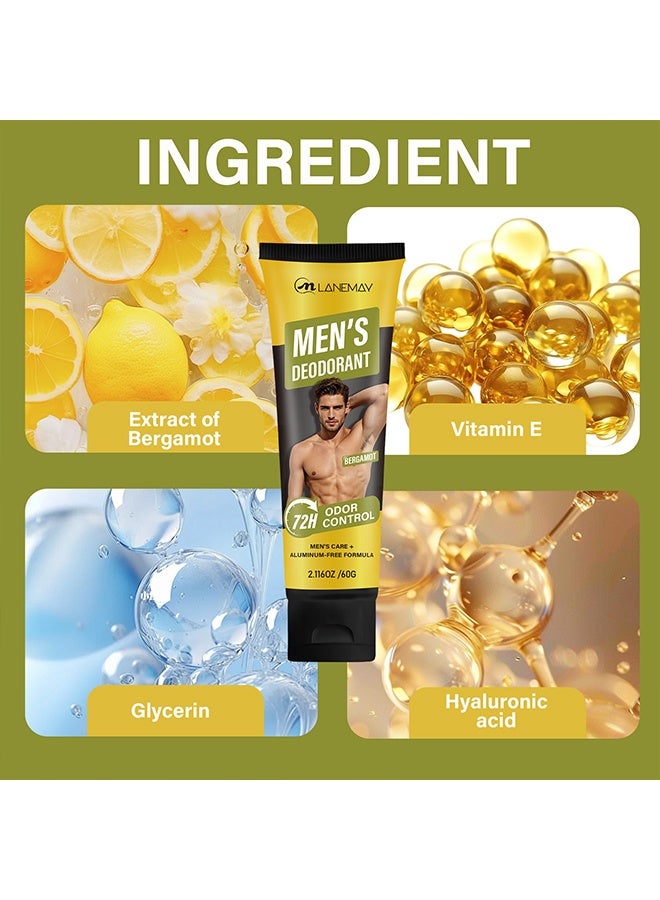 LANEMAY Men's Deodorant,Bergamot Scent Aluminum-Free Antiperspirant Cream, 72-Hour Long-Lasting Odor Control,60g - Image 5