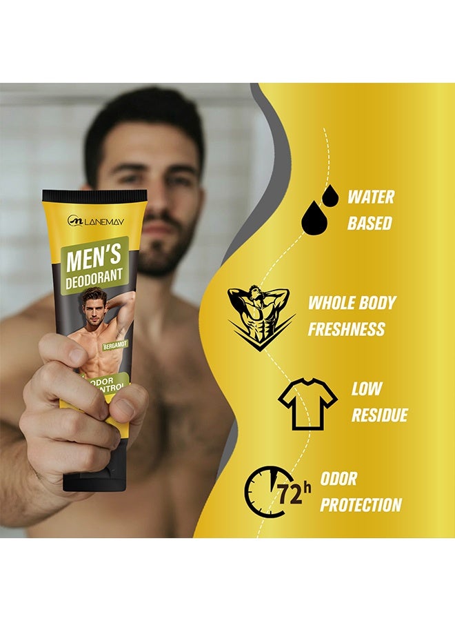LANEMAY Men's Deodorant,Bergamot Scent Aluminum-Free Antiperspirant Cream, 72-Hour Long-Lasting Odor Control,60g - Image 4