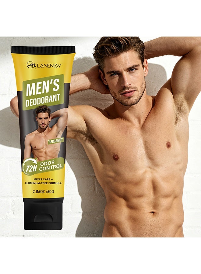 LANEMAY Men's Deodorant,Bergamot Scent Aluminum-Free Antiperspirant Cream, 72-Hour Long-Lasting Odor Control,60g - Image 1