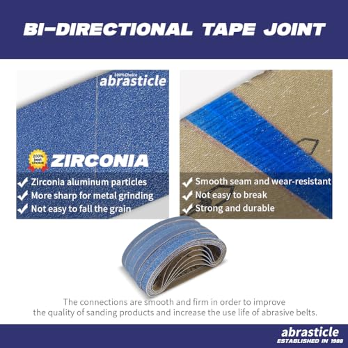 abrasticle 3/8" x 13" Zirconia Sanding Belts for Metal, 3/8 x 13 Inch Zirconia Metal Grinding Sand Paper, 36 PCS 6 Each of 60/80/100/120/180/240 Assorted Grits - Image 3
