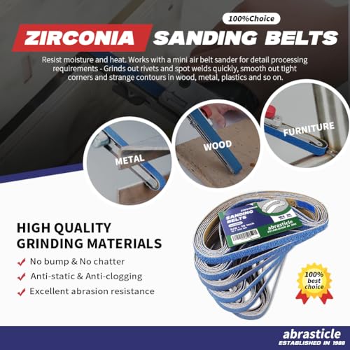 abrasticle 3/8" x 13" Zirconia Sanding Belts for Metal, 3/8 x 13 Inch Zirconia Metal Grinding Sand Paper, 36 PCS 6 Each of 60/80/100/120/180/240 Assorted Grits - Image 4