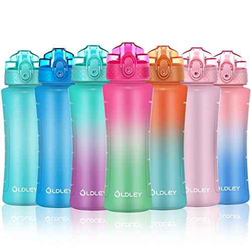 OLDLEY OLDLEY Kids Water Bottle with Straw 15 oz BPAFree LeakProof Motivational Water Bottles with Time Marker for School Sports Travel Gym Easy to Use for Girls Goys 1 Straw Lid RoseRed Green 