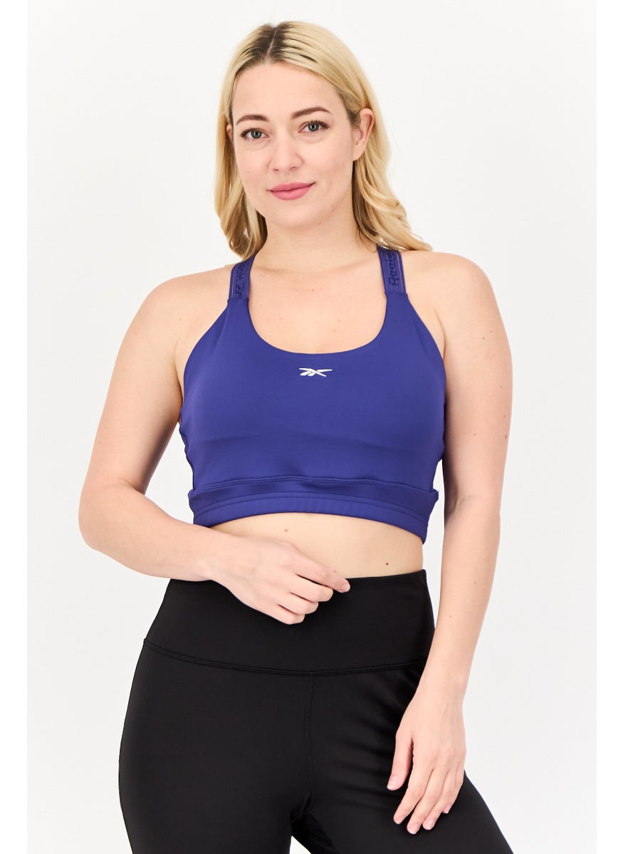 Reebok Women Brand Logo Padded Sports Bra, Dark Blue  - Image 1