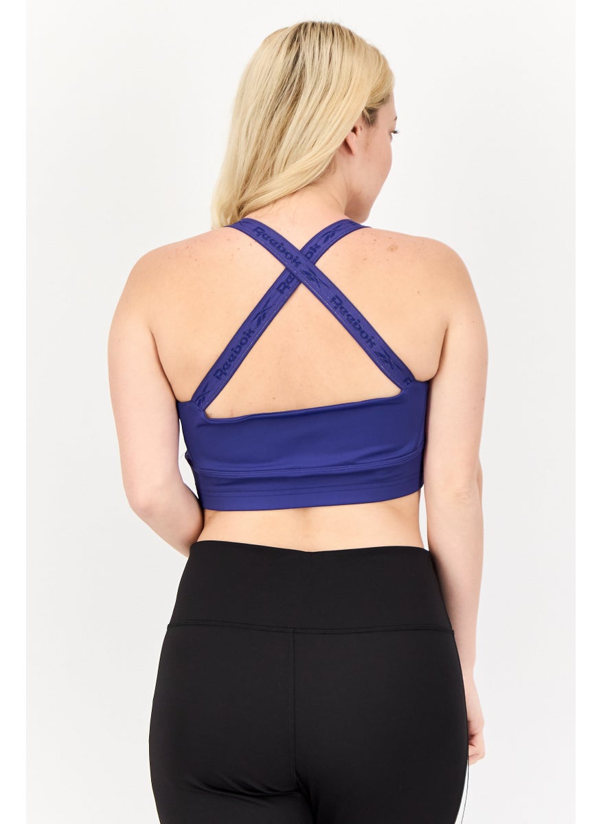 Reebok Women Brand Logo Padded Sports Bra, Dark Blue  - Image 4