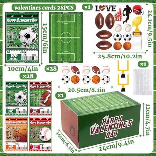 Homarkable Valentines Cards for Kids Classroom, 28 Pcs Sports Themed Valentines Cards and 1 Pcs Valentines Boxes for Kids, for Boys and Girls at School, Funny Valentines Day Gifts - Image 3