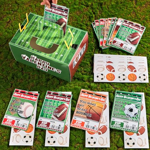 Homarkable Valentines Cards for Kids Classroom, 28 Pcs Sports Themed Valentines Cards and 1 Pcs Valentines Boxes for Kids, for Boys and Girls at School, Funny Valentines Day Gifts - Image 1