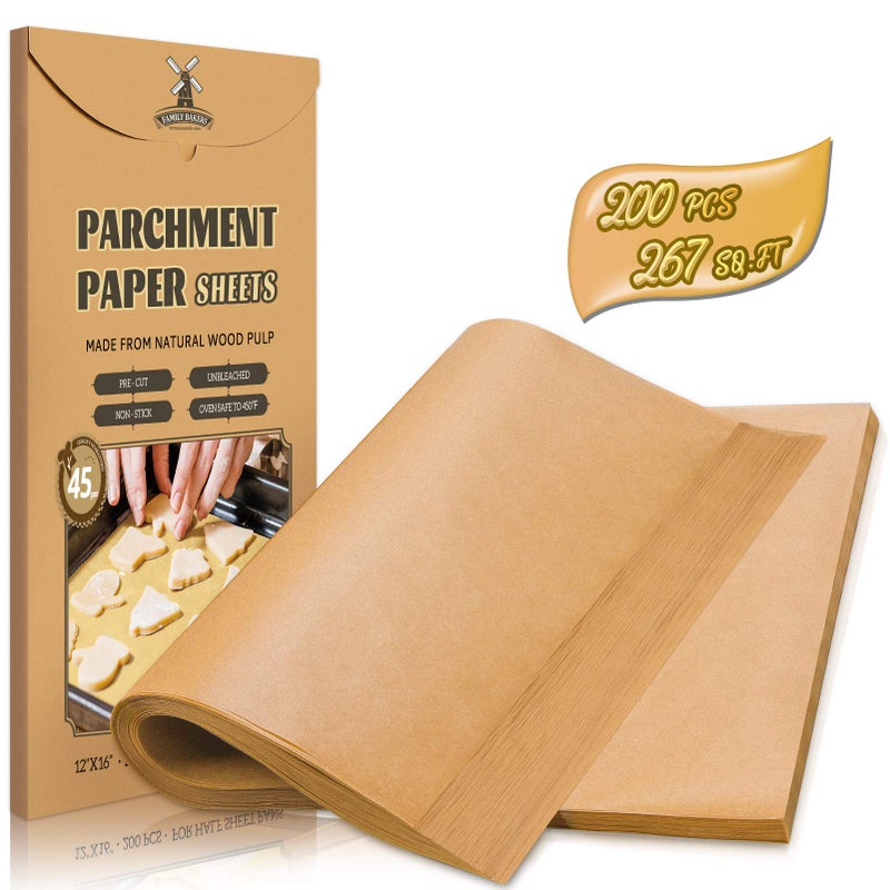Hiware 200 Pcs Parchment Paper Sheets, 12 x 16 Inch, Precut Non-Stick Parchment Sheets for Baking, Cooking, Grilling, Air Fryer and Steaming - Unbleached, Fit for Half Sheet Pans - Image 1