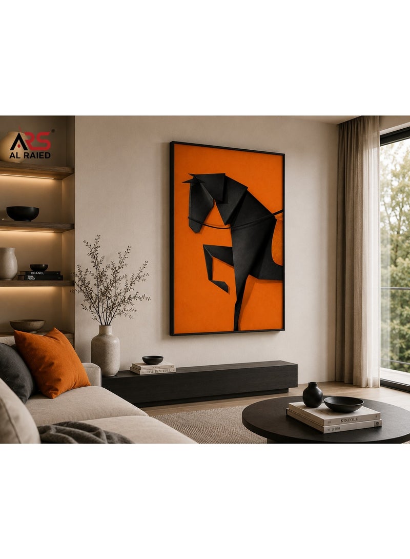 ARS Framed Abstract Horse Canvas, Black Horse Wall Art, Modern Animal Canvas Painting with Black Frame, Ready to Hang Wall Decor for Living Room, Bedroom & Office - Image 2