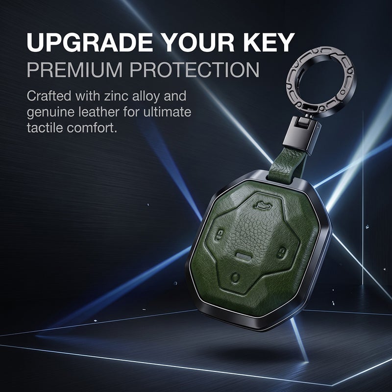 Zinc Alloy Leather Key Fob Protectors For Jetour Traveller T2/Jetour T2/Jetour T1 Keychain Remote Cover Shell Housing Fob Accessories (green) - Image 1