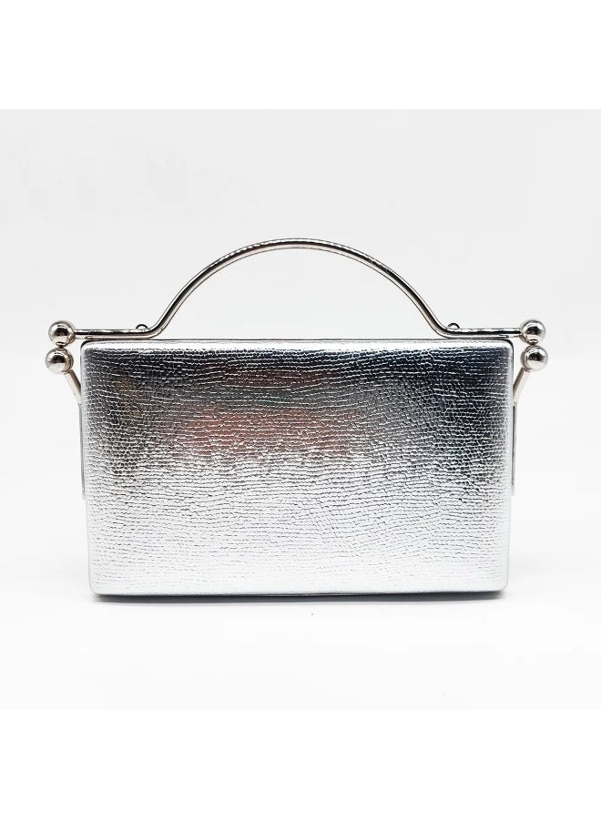 RODE Elegant Silver Evening Bag for Women – Glitter  Purse with Detachable Chain – Formal Party & Wedding Handbag - Image 1