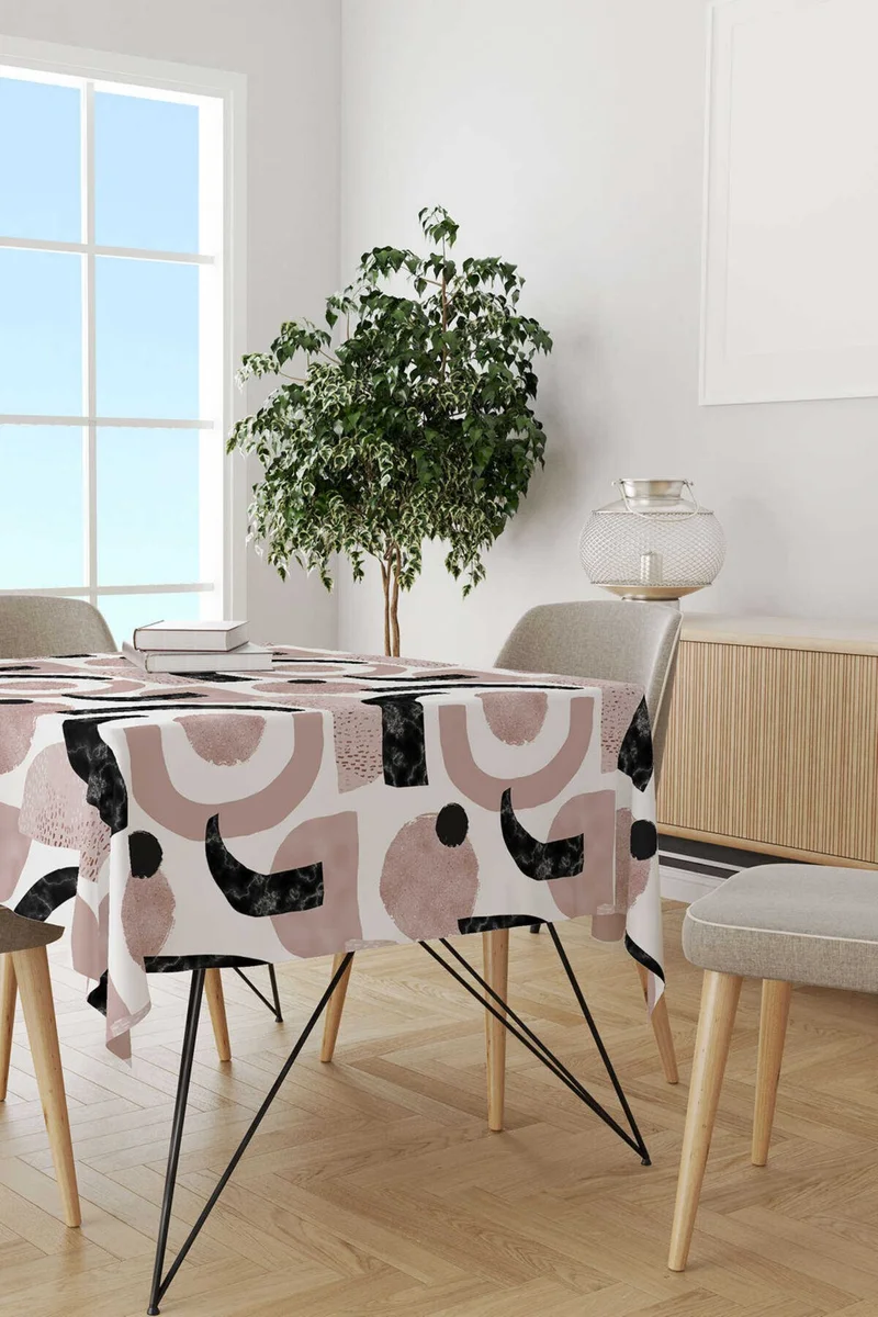 Cango Home White Pink Abstract Modern Patterned Digital Printed Tablecloth CGH492-MS