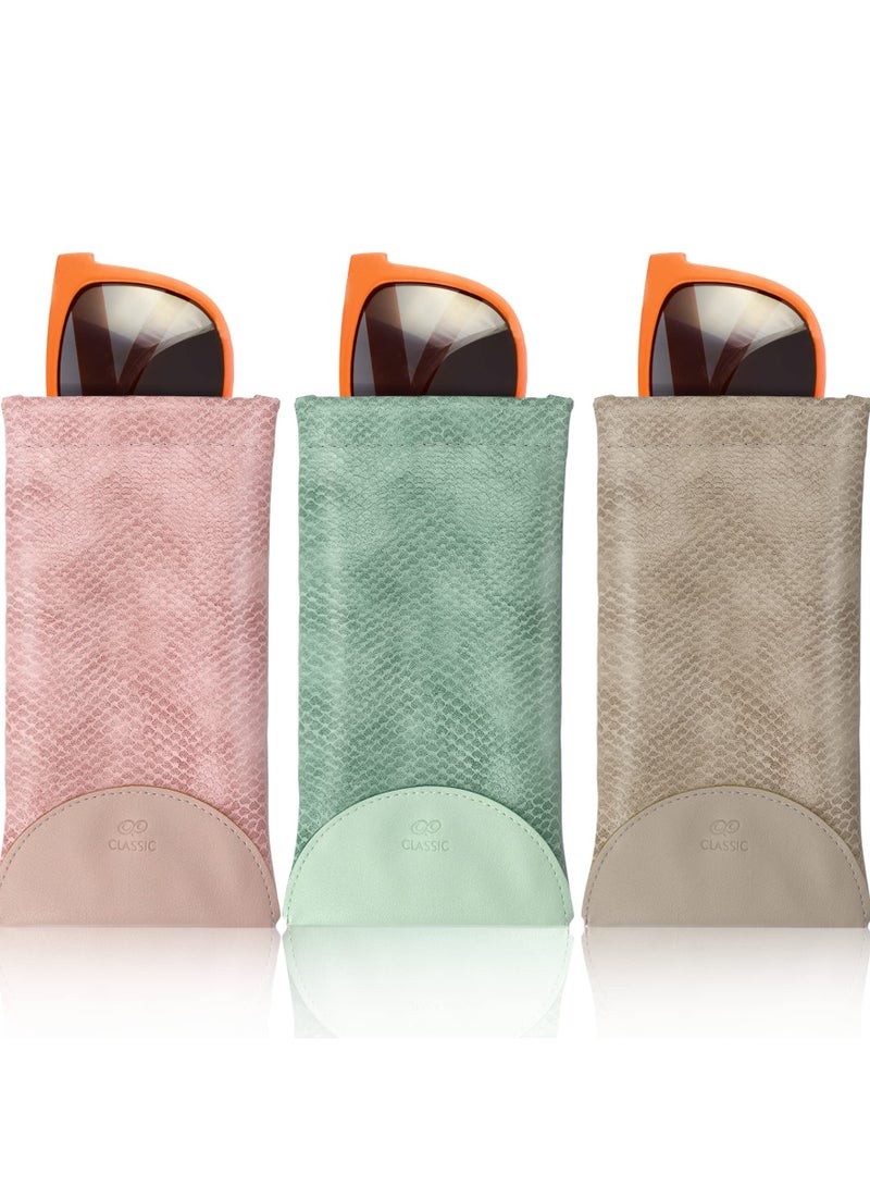 3-Pack Soft PU Sunglasses Cases, Portable Waterproof Eyeglasses Pouches, Anti-Scratch Leather Spectacles Bags for Men and Women. Perfect for Protecting Your Sunglasses! - Image 1