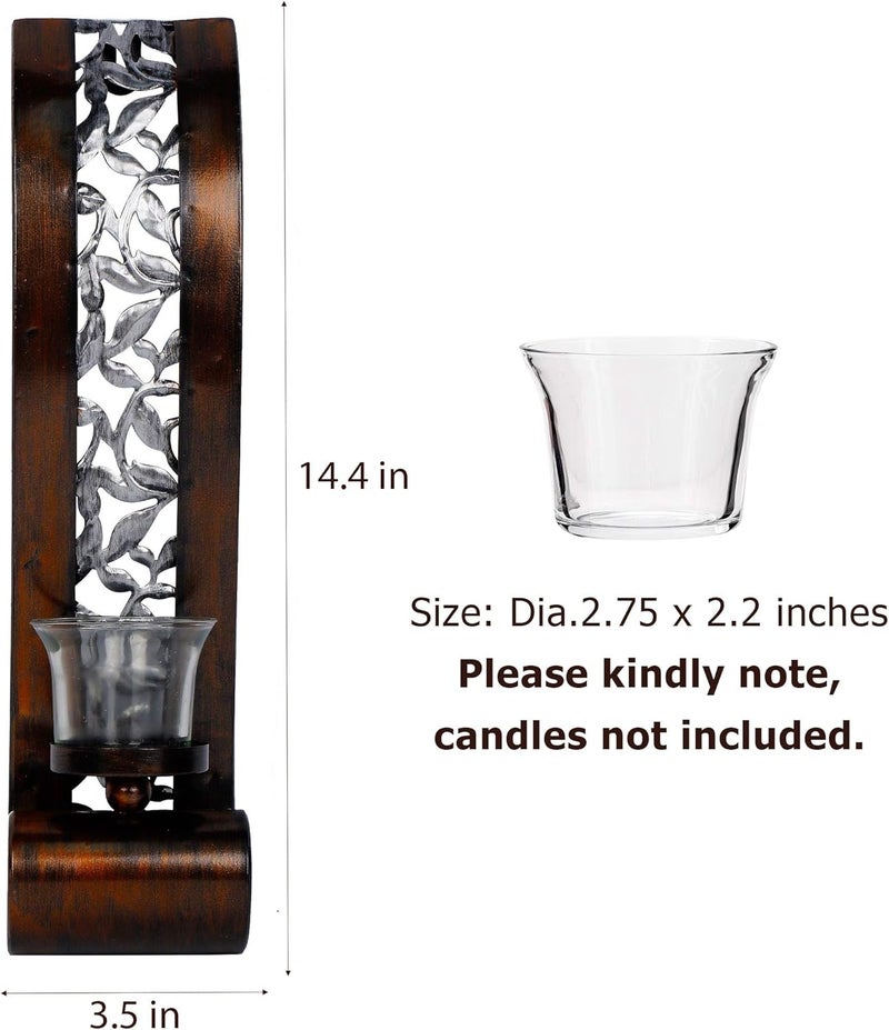 Shelving Solution Wall Sconce 14.4 x 3.5 Inch, with Tea Light Candle Holder Antique Bronze Style Metal Wall Art Decorations for Living Room, Bathroom, Dining Room and Office, Set of 2 - Image 2