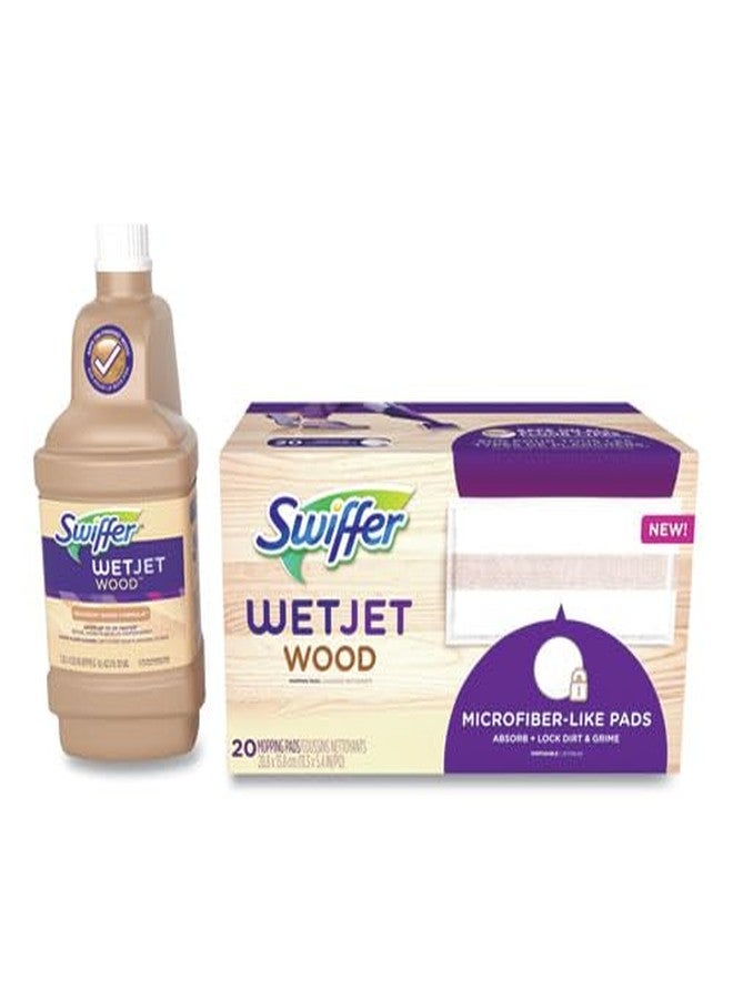Swiffer مساحات سوفر ويجيت لتنظيف الأرضيات، منظف الأرضيات الخشبية، حزمة إعادة تعبئة المسح، تشمل: 20 وسادة، 1 محلول تنظيف - Image 1