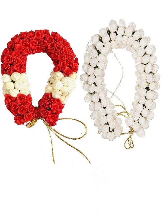 Arooman™ Artificial Flower Juda/Gajra For Women/Girls,Pack -02,Color-Red And White - Image 1