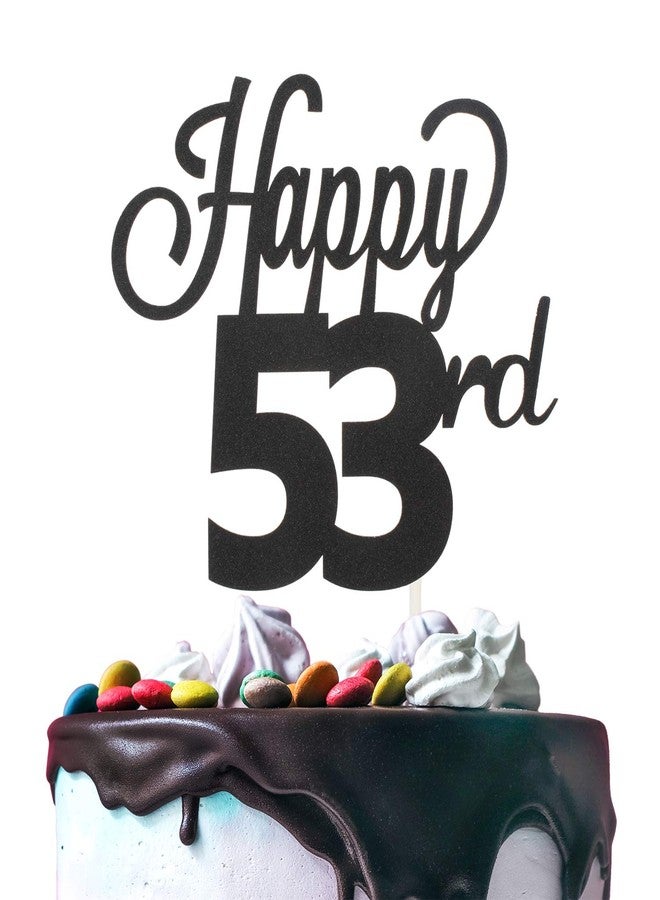 LINGTEER Happy 53rd Birthday Black Cake Topper - Cheers to 53 Years Old Birthday Party Gift Centerpieces Decorations Sign. - Image 1