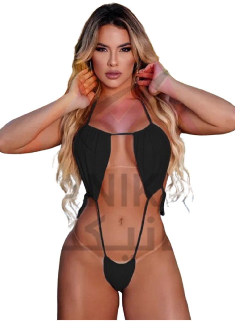 MANIKAN Women's Lingerie One-Piece Bikini-Style with Ribbons  - Image 1