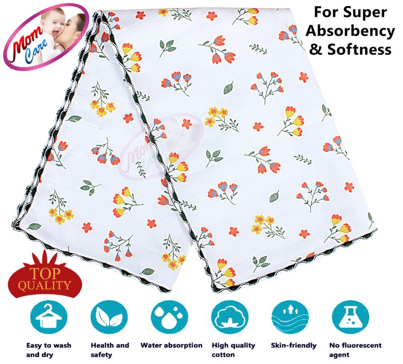 MOM CARE 100% Cotton Hand Towels For Newborn Baby Super Soft Wash Cloth For Babies, Extra Soft Hankies, Reusable Napkins High Absorbent Pack Of 8 White 31X 48 Cm, 400 TC - Image 2