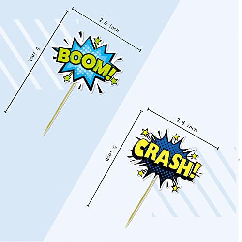 Festiko®Superhero Boom Cupcake Toppers 48 Pack Happy Birthday Cake Decor for Kids Hero Theme Birthday Party Supplies Celebrating Party Events - Image 3
