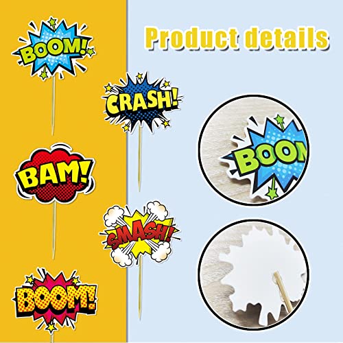 Festiko®Superhero Boom Cupcake Toppers 48 Pack Happy Birthday Cake Decor for Kids Hero Theme Birthday Party Supplies Celebrating Party Events - Image 5