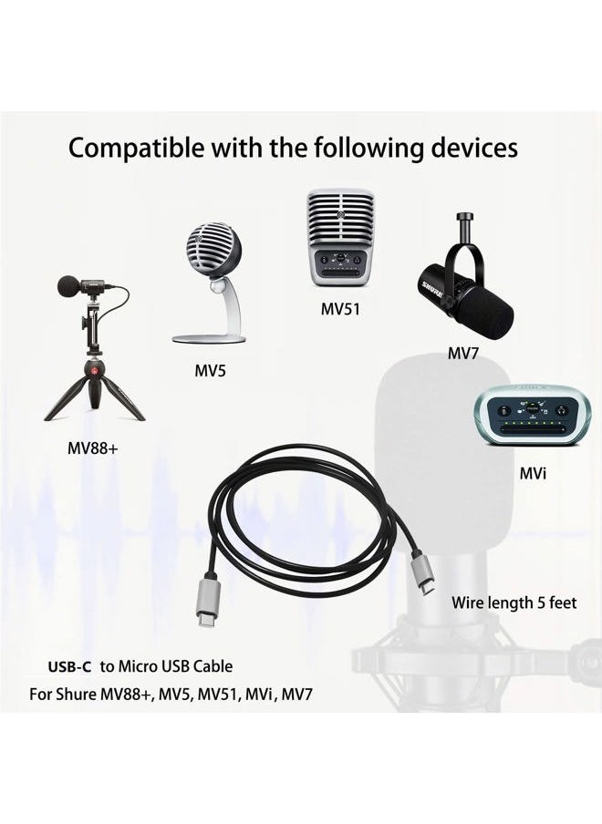 Meenova USB C to MicroUSB OTG Cable 5ft 1.5m for Shure Motiv Replacement 15" Cable for MV5, MV51, MV88+ and MVi (AMV-USBC15), Android Smartphone, Tablet, iPad Pro Connect Microphone, DAC, S22, S21  - Image 3