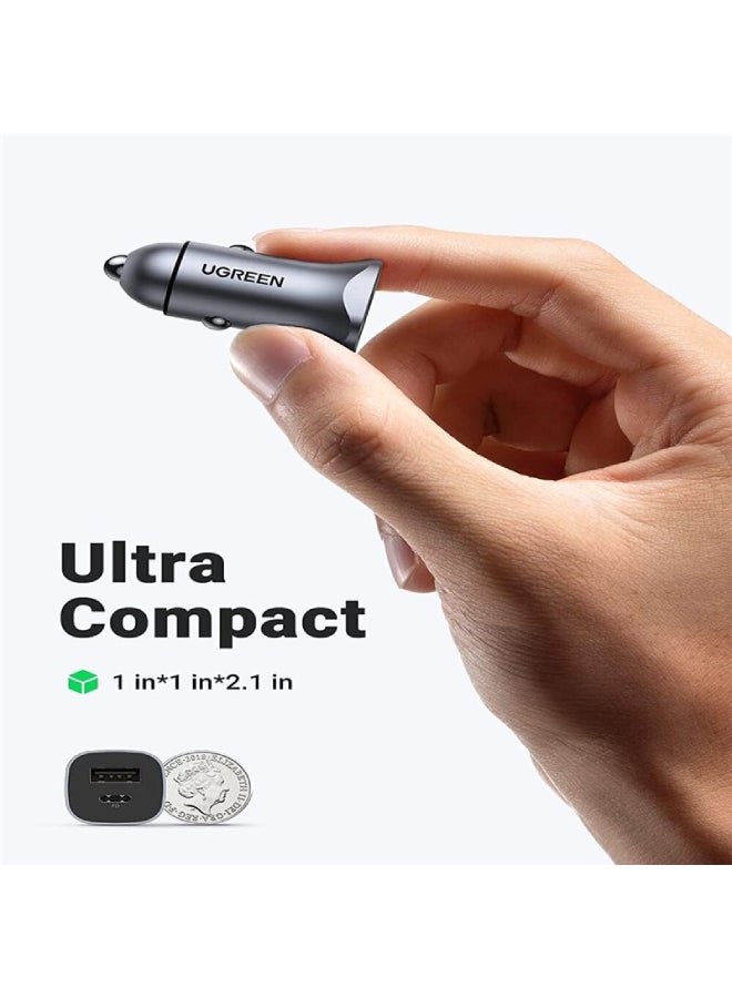 يو جرين كابل شاحن سيارة 52.5 وات PD30W iPhone 15 Pro شاحن سيارة سريع منافذ USB مزدوجة محول طاقة سريع للسيارة شاحن USB للسيارة 25 وات مع كابل USB C 1 متر لهواتف سامسونج، آيفون، آيباد، هواوي، ون بلس، إلخ - Image 2