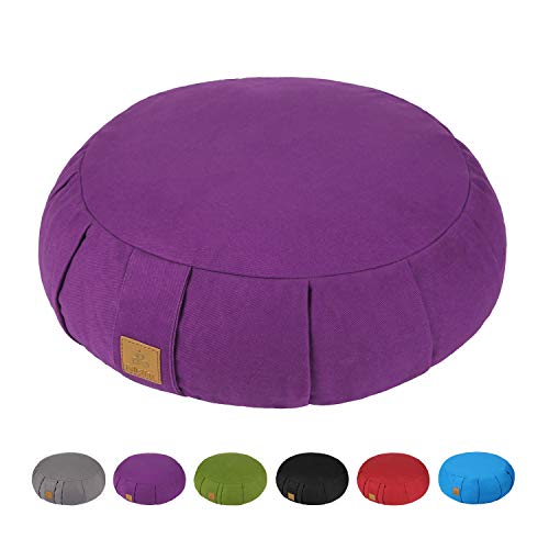 FelizMax Round Buckwheat Meditation Cushion, D=38cm H=14cm Zafu/Zabuton Meditation Pillow, Yoga Bolster, Floor Pouf, Zippered Organic Cotton Cover, Machine Washable, Crescent Yoga Pillow Large-Purple - Image 1