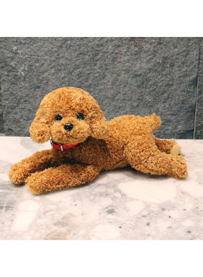 Cute Simulation Teddy Dog Plush Toy Dog Doll Doll Girl Children Sleeping Pillow Birthday Gift Ink-Specifications:Small Size, Total Length 35cm (collect And Get A Random Clip)-Color:Dark Brown Dog Collar  - Image 1